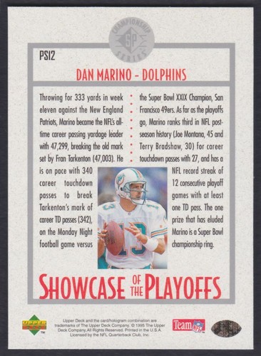 1995 SP CHAMPIONSHIP PLAYOFF SHOWCASE DIE CUTS DAN MARINO MIAMI DOLPHINS #PS12 - Picture 2 of 2