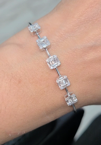 DEAL! 0.85CT 100% Natural Baguette Diamond Tennis Bangle Bracelet 14K White Gold - Video 1 of 1