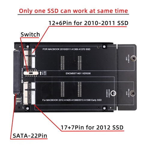 CHENYANG SATA 22Pin 2.5inch to 12+6Pin 17+7Pin 2010 Mac SSD Case Enclosure - Picture 2 of 7