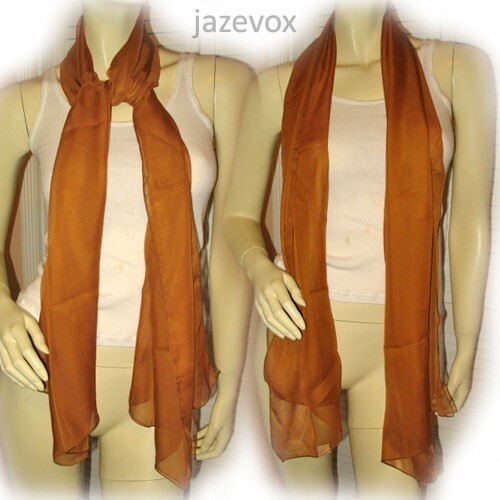 New Vintage Y2K 90s Sheer Scarf Scarves Long Neck Wrap 66in X 20in Brown Preppy - Picture 1 of 5