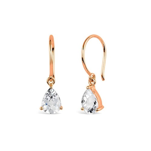 Drop Earrings With White Topaz 14k Yellow Gold Fine Jewelry Classy Gift For Her - Picture 4 of 7