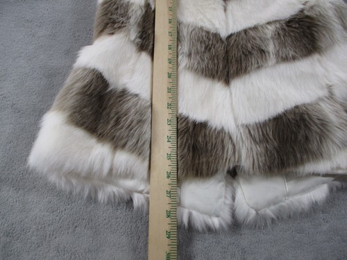White House Black Market Womens Small Faux Fur Vest Striped Ivory Brown EUC - Picture 8 of 11