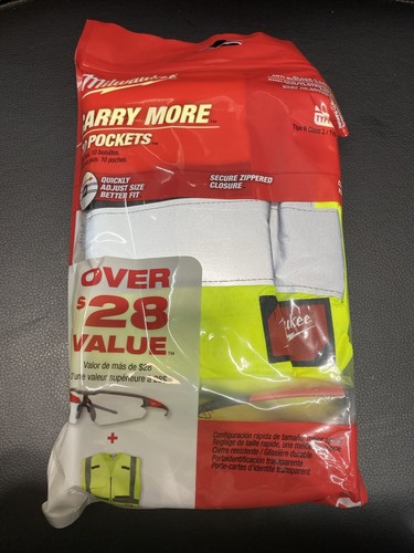 New Milwaukee Class 2 Hi Vis Safety Vest 10 Pockets & Glasses L/ XL 48-73-5022AS - Picture 2 of 4