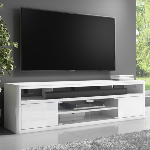 Large White High Gloss TV Unit With Soundbar Shelf Neo EVQ005 for