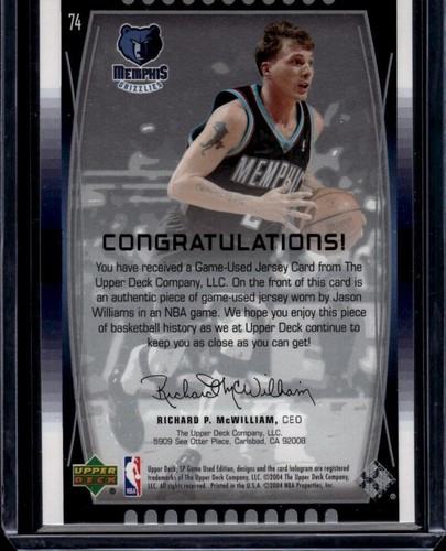2004-05 SP Game Used #74 Jason Williams MEM Memphis Grizzlies Basketball NM-MT - Picture 2 of 2