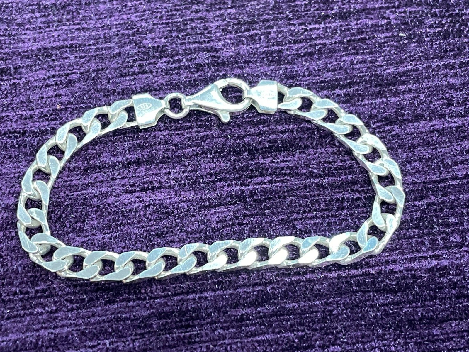 SOLID STERLING SILVER FLAT CURB LINK BRACELET 15.… - image 1