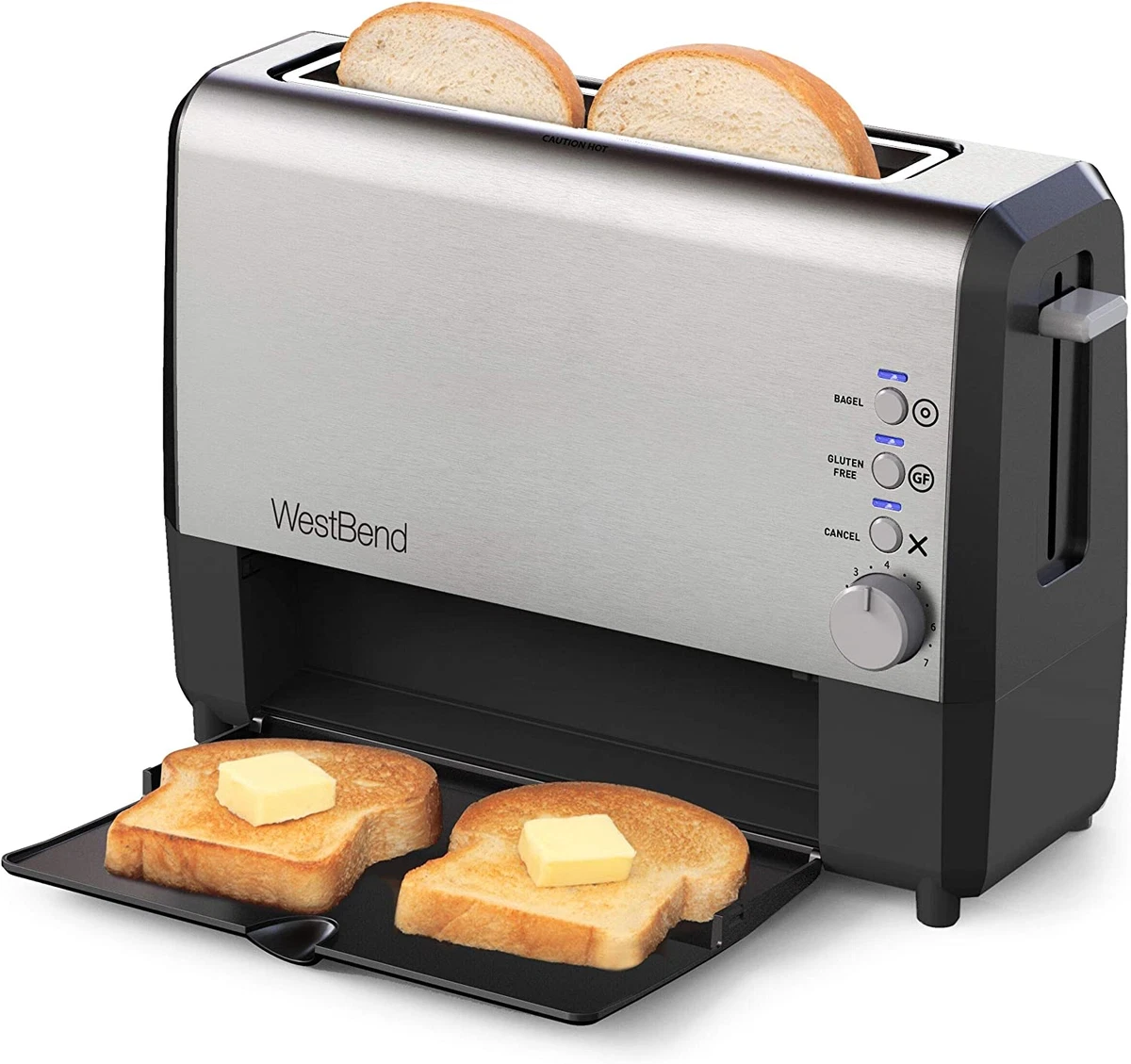 West Bend 77222 Toaster 2 Slice QuikServe Wide Slot Slide Through with  Bagel and