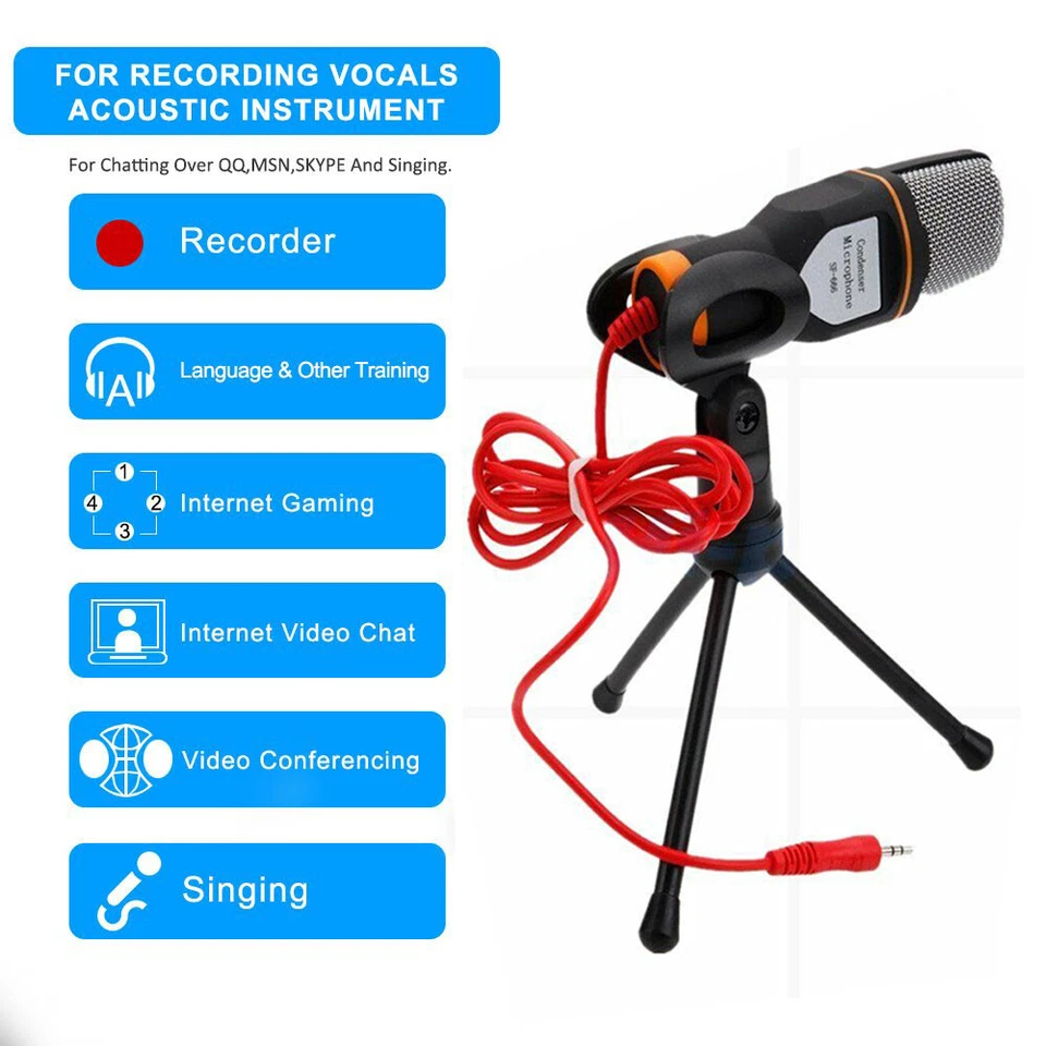 3.5mm Audio Condenser Microphone Mic Stand For Game Chat Studio Sound Recording - Image 2 of 4