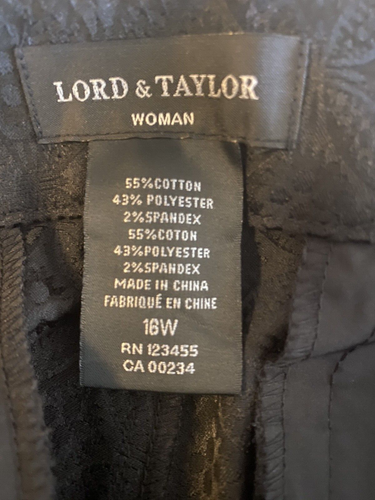 NWT LORD & TAYLOR Women’s BLACK Pants Size 16W PRICE $79 - Picture 2 of 5