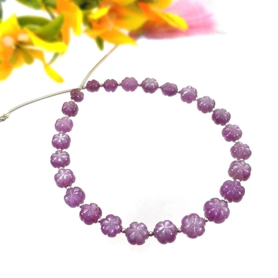 Piedras preciosas de flor de zafiro rosa de 77,50 quilates melón cuentas laterales pepitas 6 mm - 9 mm 8" Foto 2 de 4