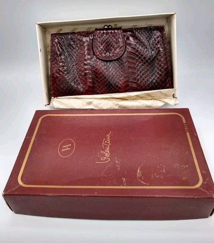 Vintage snakeskin leather Italy Clutch Wallet Burgundy kiss lock - Picture 3 of 15