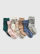 NEW GAP Toddler Girls Multi Animal Print Cotton Crew Socks 7-Pack Size 2-3 YRS