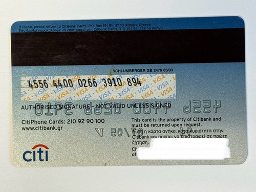 Citibank Credit Card▪️Greece▪️Expired in 2005▪️Collectible Only▪️Unsigned - Picture 2 of 2