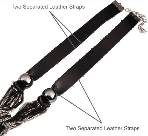 Sexy Haute Couture Silver Chain Long Tassel Lariat Necklace Black Leather collar - Picture 7 of 12