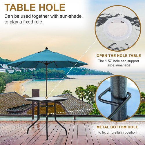 Umbrella Hole Outdoor Dining Round Tempered Glass All Weather Outside Clearance - Picture 5 of 8