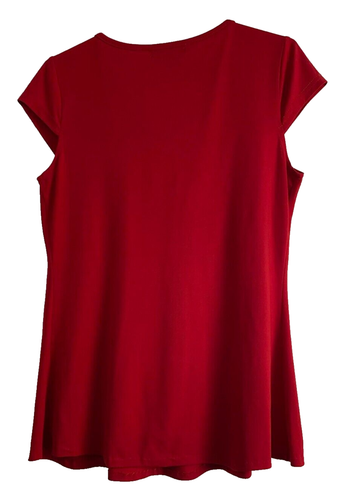 Fashion Fair Size Medium Red Rosette Pleated Women's Short Sleeve Top Shirt - Picture 7 of 7