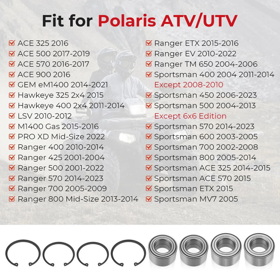 Kit de cojinetes de rueda delantera y trasera para Polaris Sportsman 570/X2/SP/Touring 2014-23 Foto 3 de 4