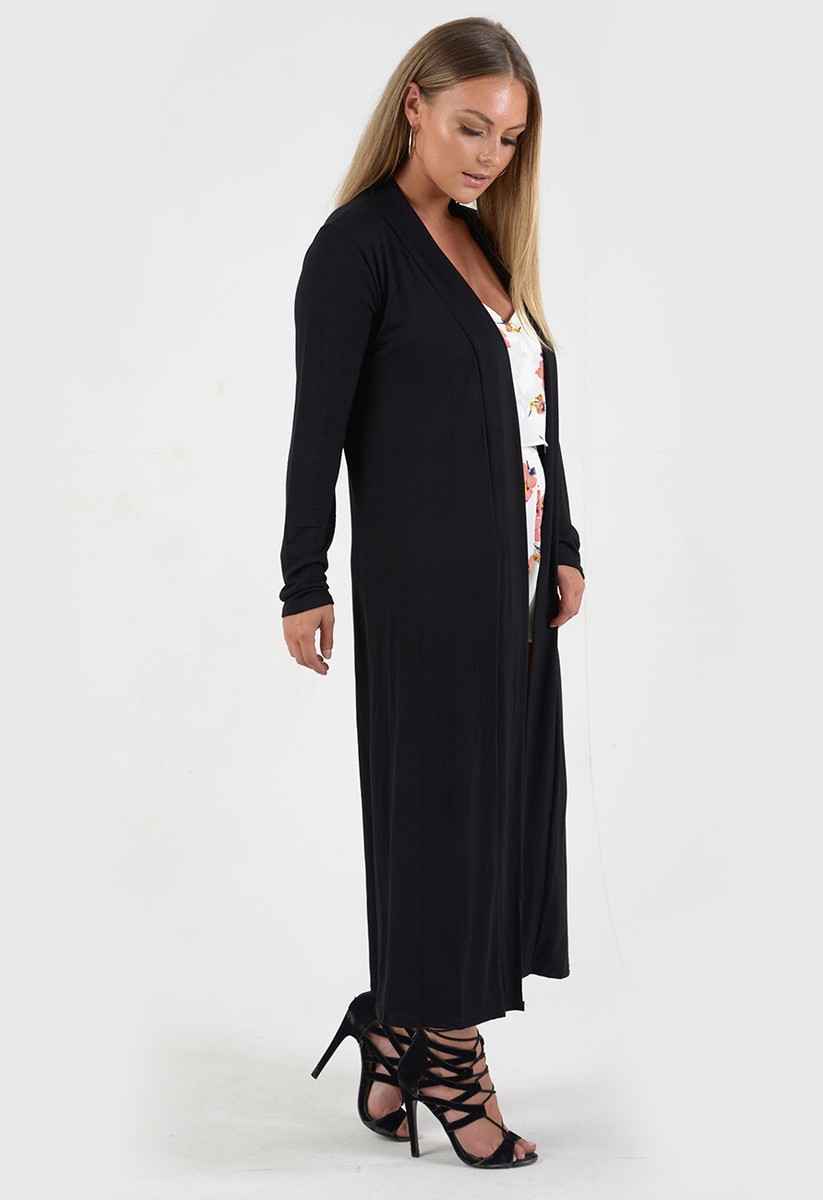 Womens Black Lightweight Maxi Boyfriend Long Sleeve Duster Cardigan Jacket eBay