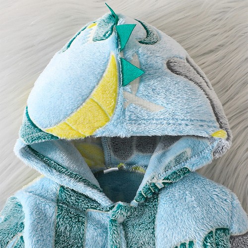 Winter Newborn Boys Baby Fleece Dinosaur Jumpsuit Hooded Romper Bodysuit Outfit - Picture 14 of 21