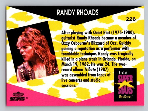 1991 Proset Superstars MusiCards #226 Randy Rhoads Trading Card Classic Rock - Picture 2 of 2