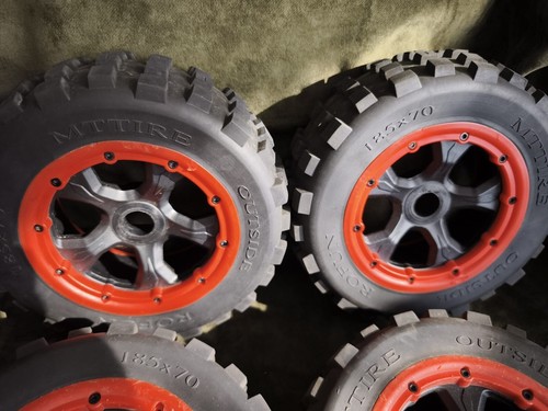MTTIRE ROFUN 185x70 Wheels + Tires 4PCS VG+ Condition RC 1/5 Losi 5-T - Picture 4 of 11