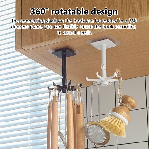 Kitchen Hooks Adhesive 6-Claw Wall Door Hook Ties Bag Hanging Rack 360 Degrees - Picture 3 of 13