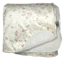 Manhattan Kids Beige Owl Baby Girl Blanket White Sherpa Flowers Lovey Plush Soft