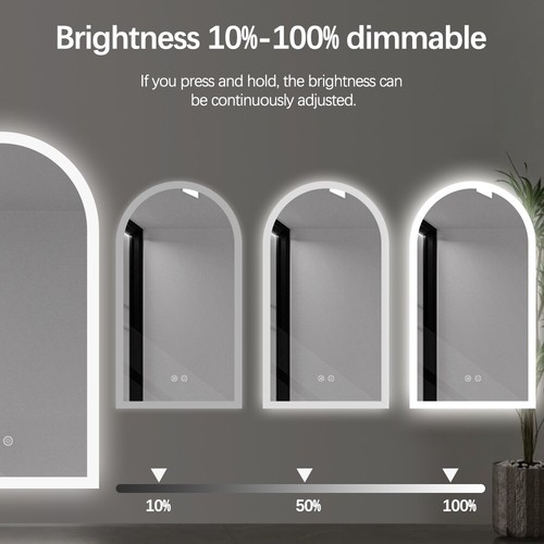 LED Arched Frameless Mirror 130x70cm Vanity Makeup Bathroom Defogger Dimmable - Picture 6 of 8