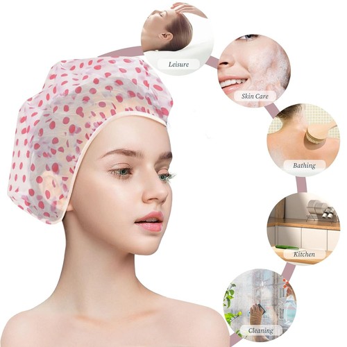 3PCS Shower Caps, Elastic Reusable Waterproof Plastic Shower Cap for Women Ladie - Picture 4 of 8