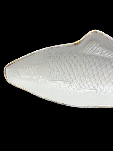 Vintage deutsche Theodor Paestch Wand Fisch Form blau gewaschen weiß signiert - Bild 2 von 6