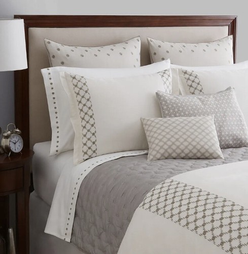 Vera Wang besticktes Gitter King Sham NEU elfenbein taupe UVP 195 $ - Bild 1 von 9