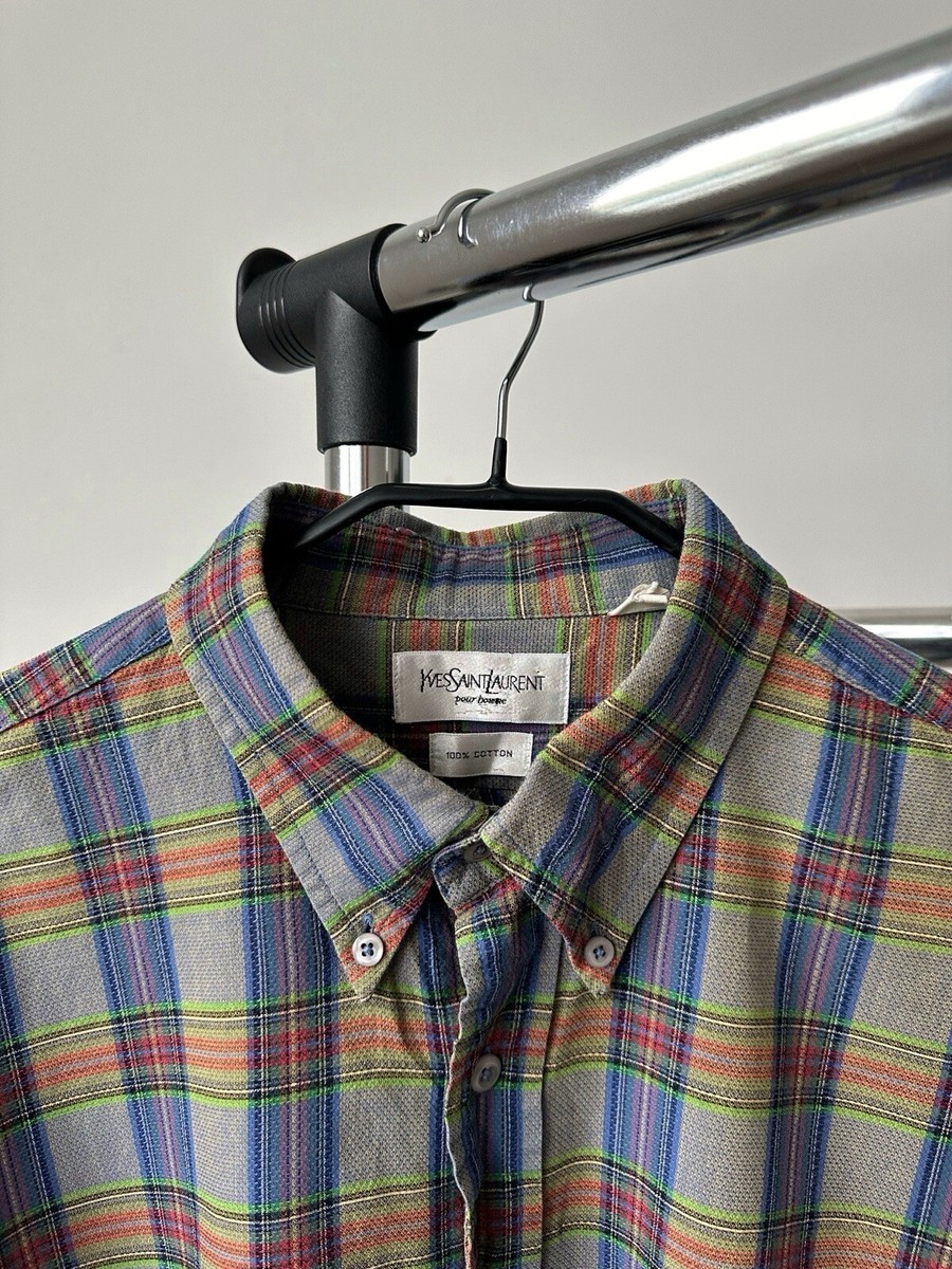 Vintage 90s Yves Saint Laurent YSL Small Logo Plaid Flannel