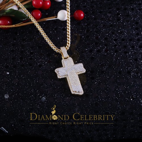 Colgante cruz dije moissanita amarillo plata esterlina 3,0 quilates VVS D para hombre y mujer - Imagen 2 de 11