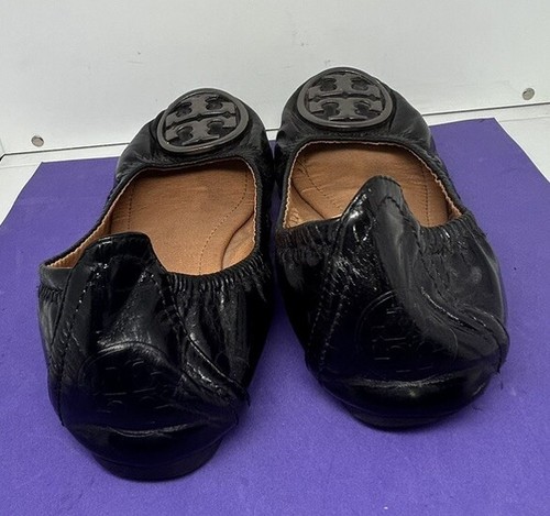 Tory Burch Minnie Black Patent Leather Ballet Travel Flats Round Toe Size 40 - Picture 3 of 6