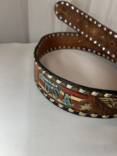Cintura in pelle di mucca taglia 36" "De Hecho En Mexico" Cowboy Eagle VTG USA ORIGINALE - Foto 4 di 22