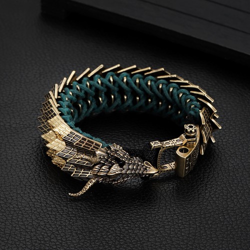 Punk Brass Dragon Braided Paracord Camping Bracelet Men Hiking Outdoor Bracelets - Picture 3 of 28