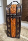 Unique Wicker Single Vine Bottle Carrier w Copper Trim Balsa Wood Holds 12”Bottl
