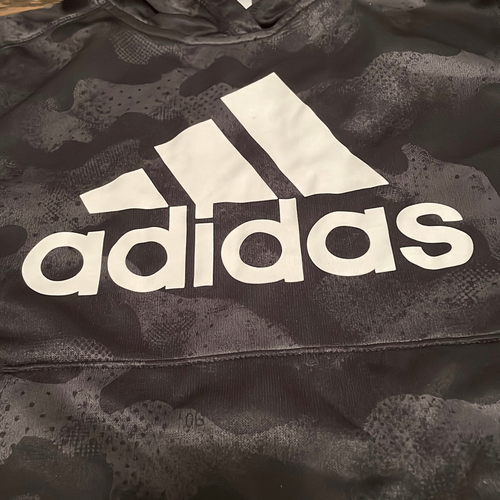 EUC! Adidas Black Gray Subtle Camo Print Hooded Sweatshirt - Size 10/12 - Picture 3 of 6