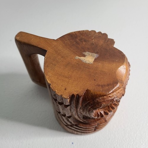 Tiki Becher Holz Vintage Hawaii handgeschnitzt Affenschote MCM - Bild 6 von 7