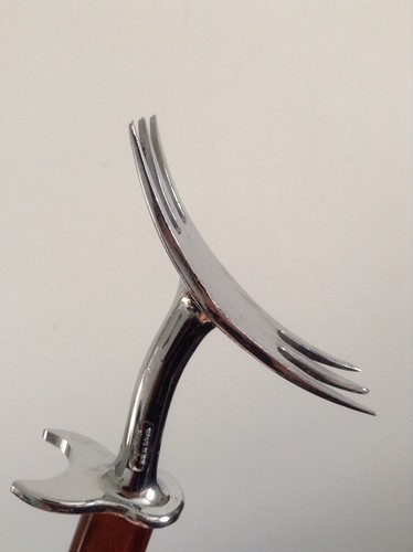 Vintage Tranchierbraten / Parma Gabel Chrom Haltekralle & Schutz/Ständer - Teak? Griff - Bild 15 von 18