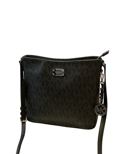 Michael Kors Black/Gray Jet Set Travel Large MK Logo Messenger Bag - Picture 7 of 23