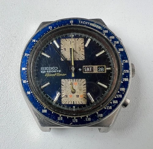 SEIKO 6138-0030 Automatic Chronograph Watch Vintage Mens KAKUME Blue Dial 21 J