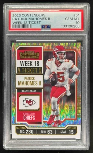 2023 Contenders Patrick Mahomes II Week 18 Ticket Season #/18 Chiefs PSA 10