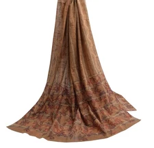 Sushila Vintage Brown Indian Dupatta 100% Pure Cotton Printed Long Stole Scarves