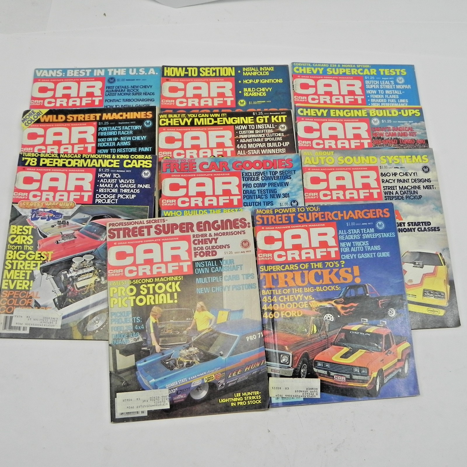 1977 CAR CRAFT MAGAZINE LOT OF 11 ISSUES HOT RODS DRAG RACING PERFORMANCE CARS