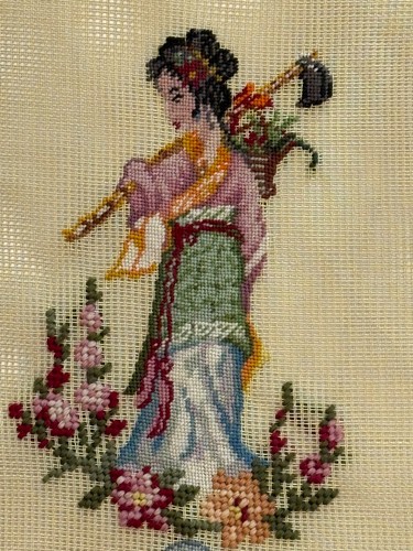 Preworked ASIAN LADIES Bell Pull Table Runner Needlepoint Canvas 5.25 x 23.38" 1 - Picture 3 of 5