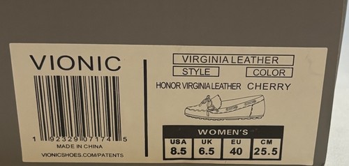 Zapatos mocasines Vionic Virginia para mujer 8,5 de cuero rojo cereza sin usar, en caja - Imagen 12 de 14