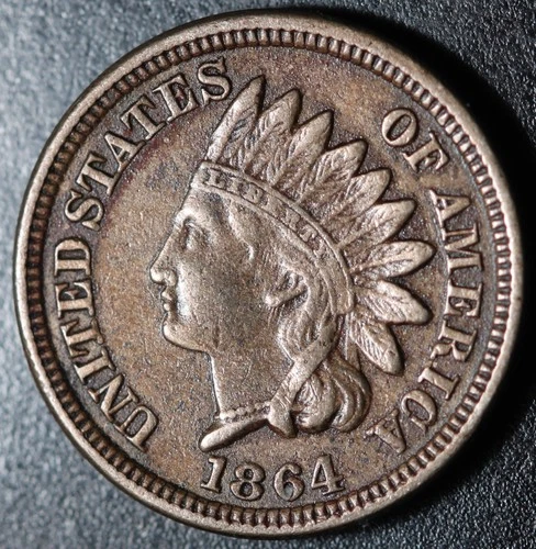 1864 INDIAN HEAD CENT - XF EF - With LIBERTY & DIAMONDS - CN Copper Nickel