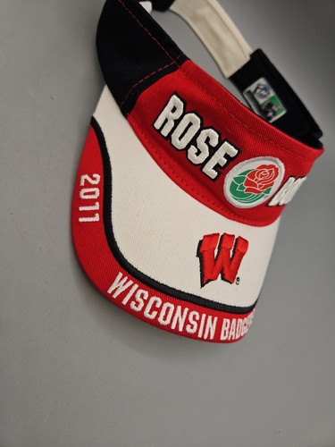 Visiera UNIVERSITY of WISCONSIN 2011 Rose Bowl bianco cappello regolabile Badgers - Foto 2 di 9