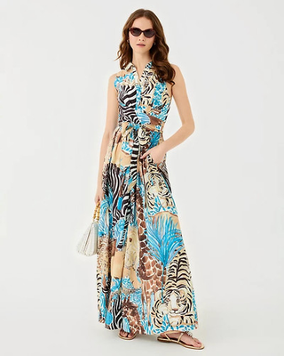 #ad HOT Lilly Pulitzer Marria Stretch Maxi Shirtdress Color: Breezy Aqua Size Full. $195.94